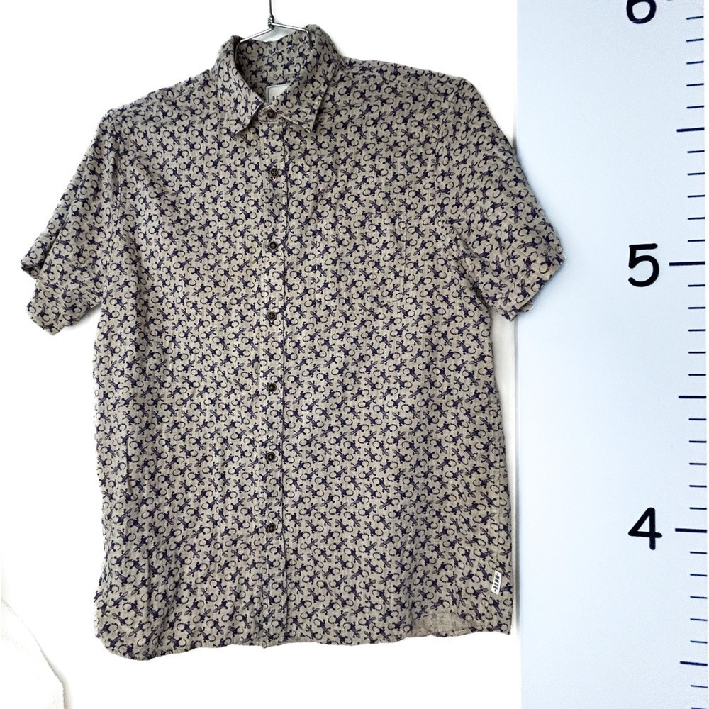 Rowm‎ Cotton/Linen Gray with Blue Salamander Button-down Shirt Men's Large